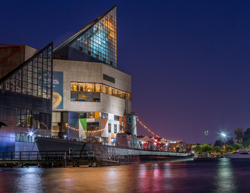 Exterior image of National Aquarium at night